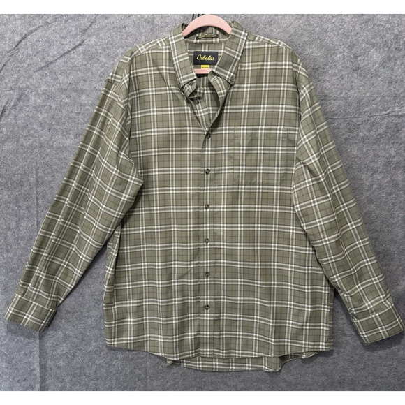Cabelas Wrinkle Free Shirt Mens 2XLT Green Plaid Button Down Lightweight Pocket - Picture 1 of 8